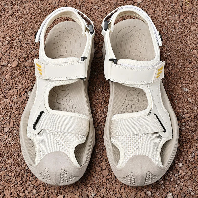 Comfortable non-slip leather sandals for men – Ideal for seniors-White-6-State of Style