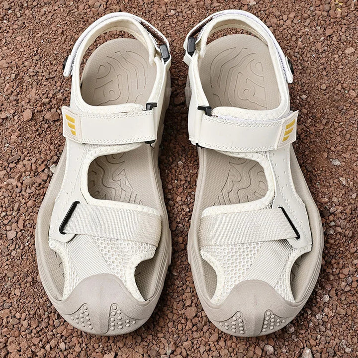 Comfortable non-slip leather sandals for men – Ideal for seniors-White-6-State of Style
