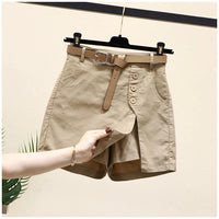 Comfortable Plus-Size Cotton Summer Shorts-Black with Belt-2XL-State of Style