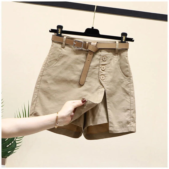 Comfortable Plus-Size Cotton Summer Shorts-Black with Belt-2XL-State of Style