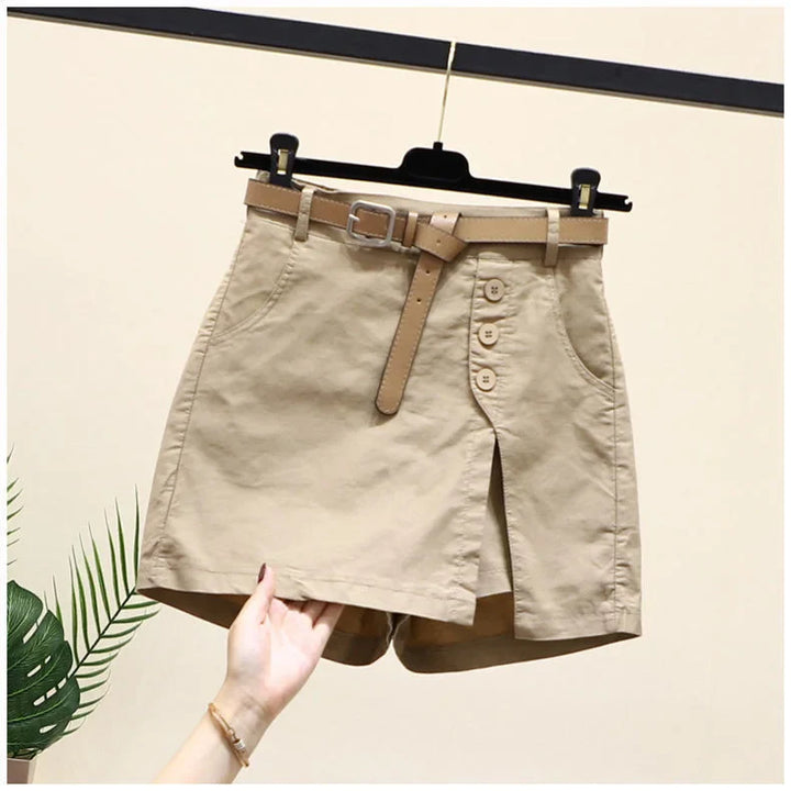 Comfortable Plus-Size Cotton Summer Shorts-Black with Belt-2XL-State of Style