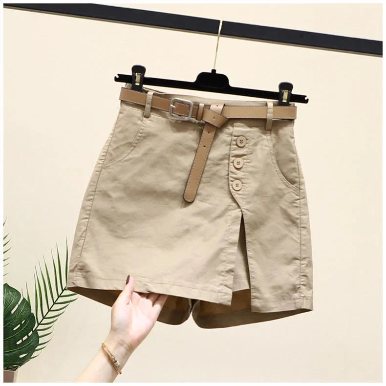 Comfortable Plus-Size Cotton Summer Shorts-Black with Belt-2XL-State of Style