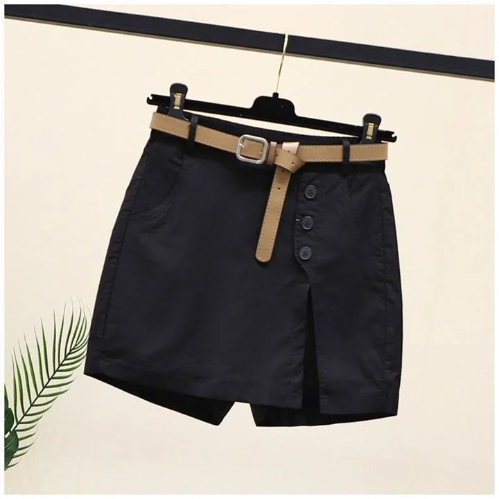 Comfortable Plus-Size Cotton Summer Shorts-Black with Belt-2XL-State of Style