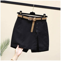 Comfortable Plus-Size Cotton Summer Shorts-Black with Belt-2XL-State of Style