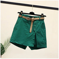 Comfortable Plus-Size Cotton Summer Shorts-Green with Belt-2XL-State of Style