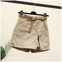 Comfortable Plus-Size Cotton Summer Shorts-Khaki with Belt-2XL-State of Style