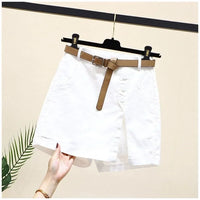 Comfortable Plus-Size Cotton Summer Shorts-White with Belt-2XL-State of Style