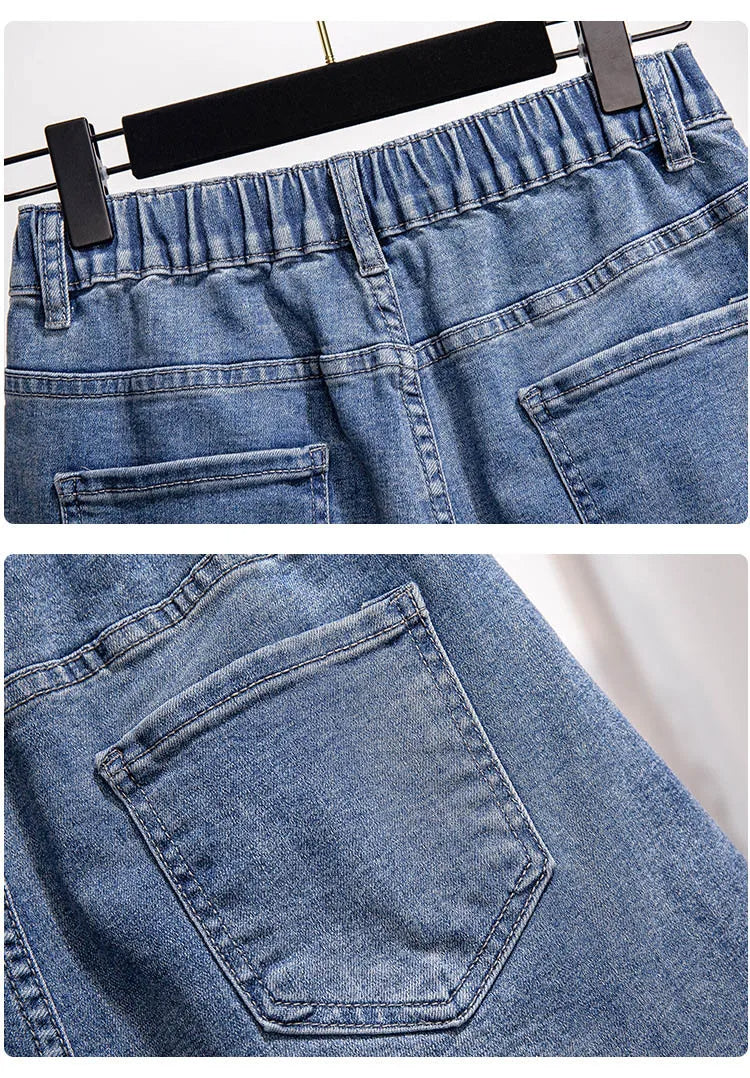 Comfortable Plus Size High-Waisted Denim Shorts-Blue-5XL-State of Style