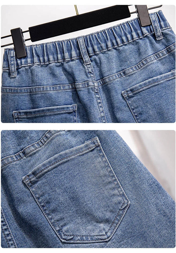 Comfortable Plus Size High-Waisted Denim Shorts-Blue-5XL-State of Style