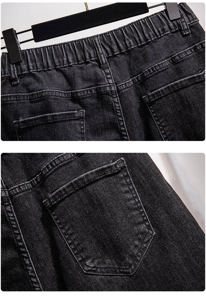 Comfortable Plus Size High-Waisted Denim Shorts-Blue-5XL-State of Style