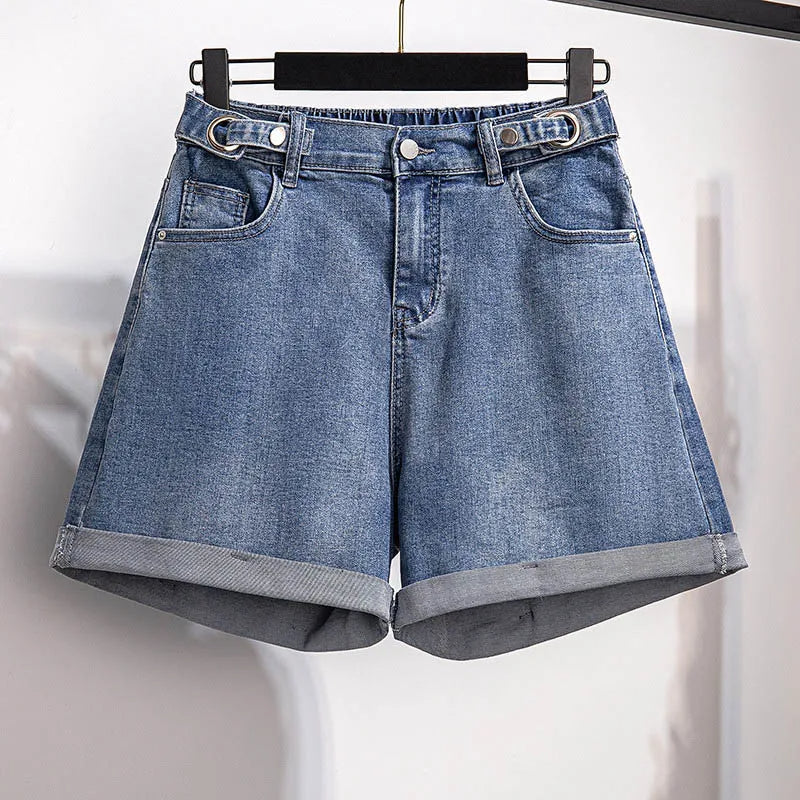 Comfortable Plus Size High-Waisted Denim Shorts-Blue-5XL-State of Style
