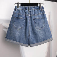 Comfortable Plus Size High-Waisted Denim Shorts-Blue-5XL-State of Style