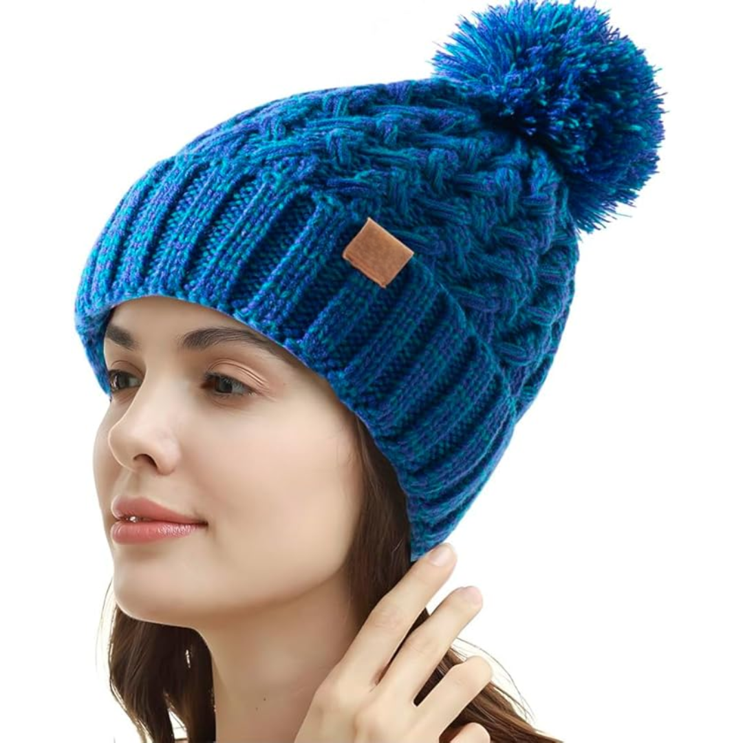 Comfortable Winter Pom Beanie - Yvonne-Blue-State of Style
