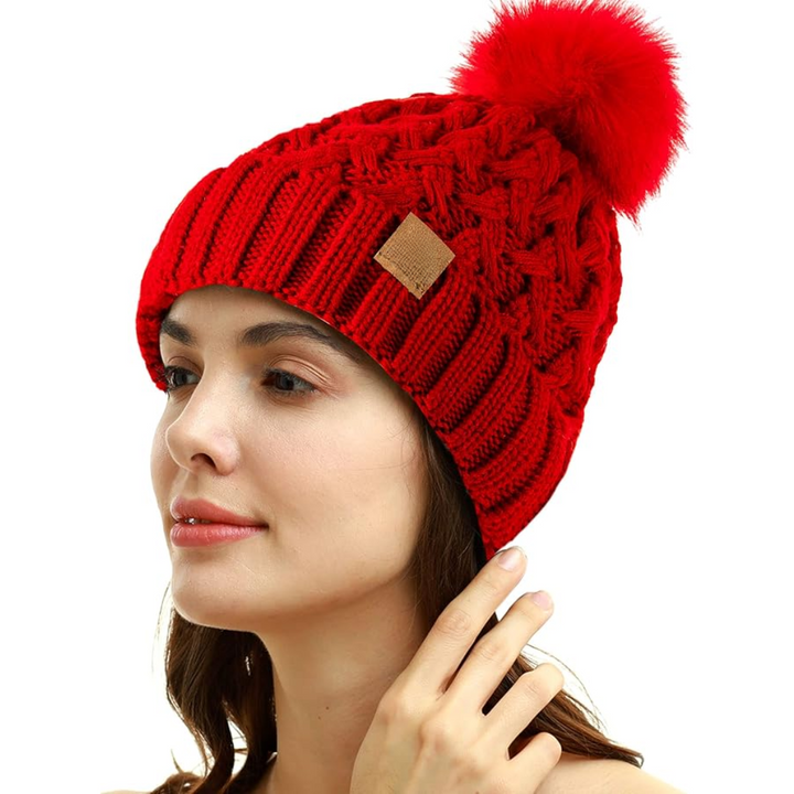 Comfortable Winter Pom Beanie - Yvonne-Red-State of Style
