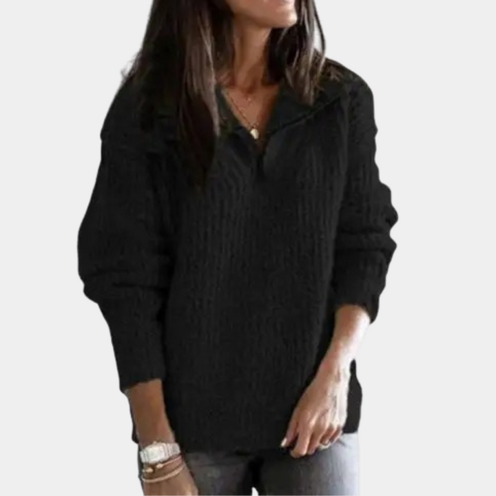 Comfortable Women's Jumper with Half Zip - Sofia-Black-XS-State of Style