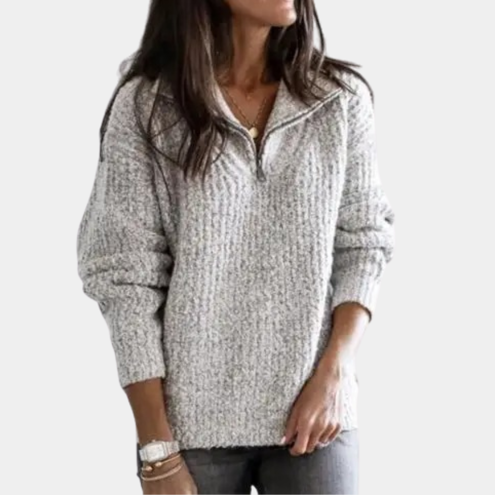 Comfortable Women's Jumper with Half Zip - Sofia-Grey-XS-State of Style