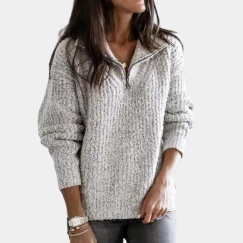 Comfortable Women's Jumper with Half Zip - Sofia-Grey-XS-State of Style