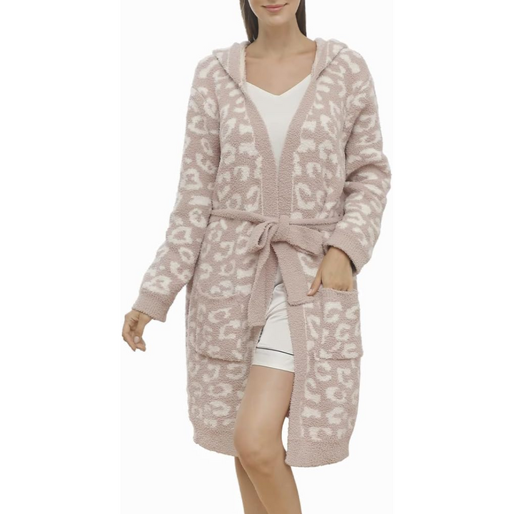 Comfortable Women's Spa Bathrobe – Victoria-Leopard Cream - Hooded-State of Style