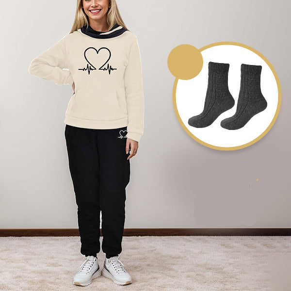 COMFORTABLE WOMEN'S TWO-PIECE TRACKSUIT - WARMFLEX™-Beige + 1 PAIR OF WARM SOCKS-S-State of Style