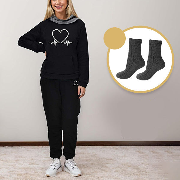 COMFORTABLE WOMEN'S TWO-PIECE TRACKSUIT - WARMFLEX™-Black + 1 PAIR OF WARM SOCKS-S-State of Style