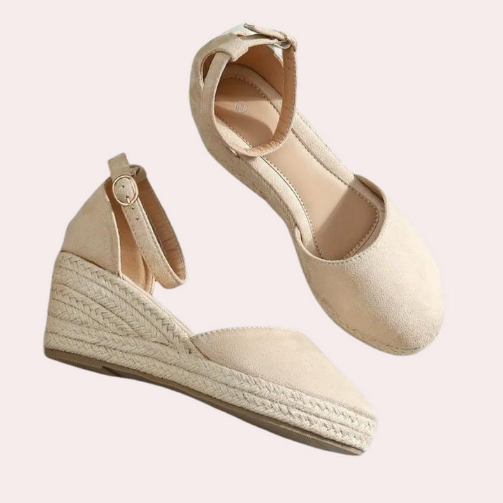 Comfortable women's wedges with adjustable strap & wedge heel – Alina-Apricot-3-State of Style