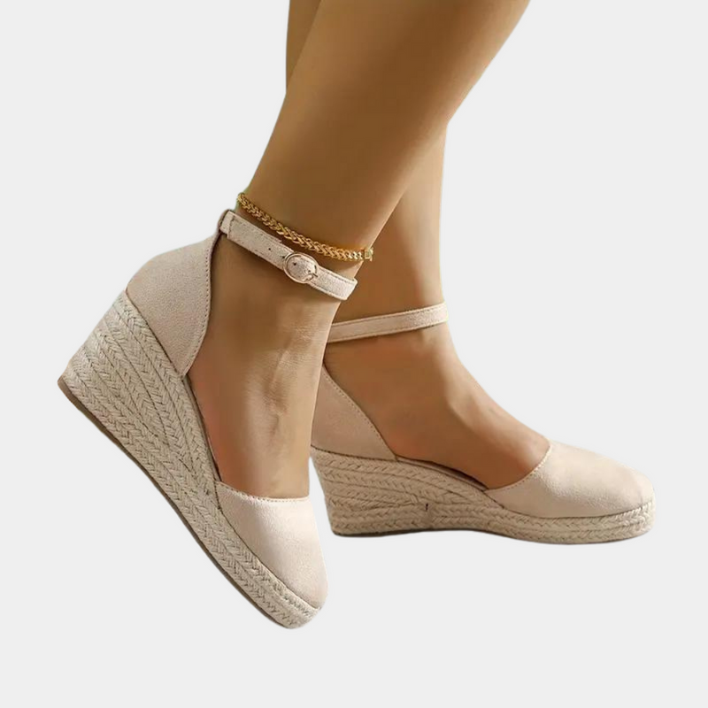 Comfortable women's wedges with adjustable strap & wedge heel – Alina-Apricot-3-State of Style
