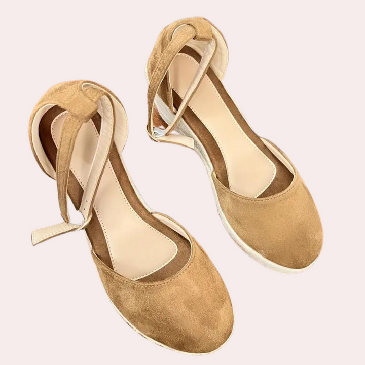 Comfortable women's wedges with adjustable strap & wedge heel – Alina-Brown-3-State of Style