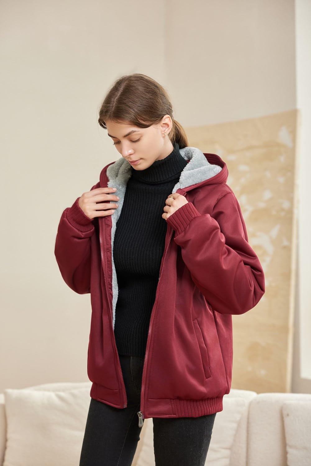 Comfortable Women's Winter Fleece Jacket - Gemma-Black-S-State of Style