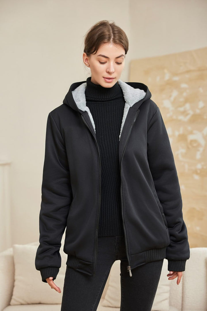 Comfortable Women's Winter Fleece Jacket - Gemma-Black-S-State of Style