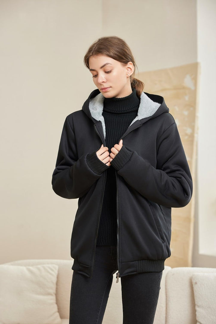 Comfortable Women's Winter Fleece Jacket - Gemma-Black-S-State of Style