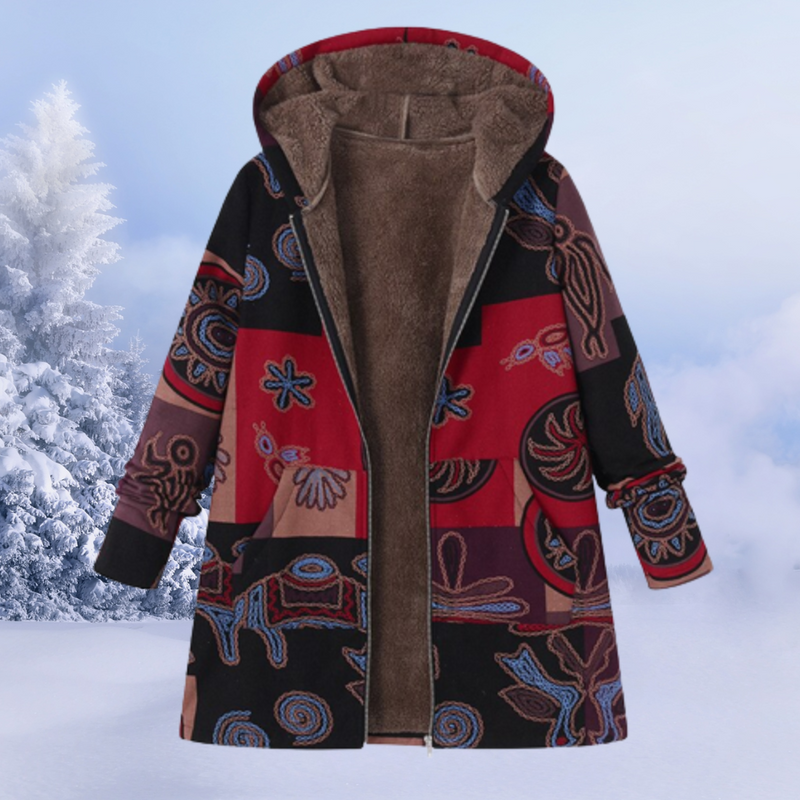 Comfortable Women's Winter Jacket with Floral Print - Ivy-Dark Blue-S-State of Style