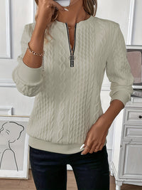 Comfortable Zippered Women’s Sweater – Ella-Beige-S-State of Style