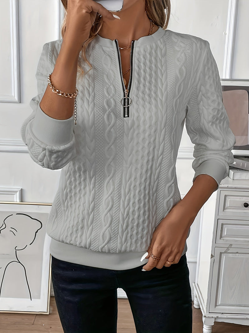Comfortable Zippered Women’s Sweater – Ella-Grey-S-State of Style