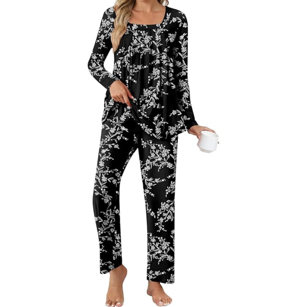 Comfy 2-Piece Lounge Pyjama with Pockets - Laetitia-M-Black & White-State of Style