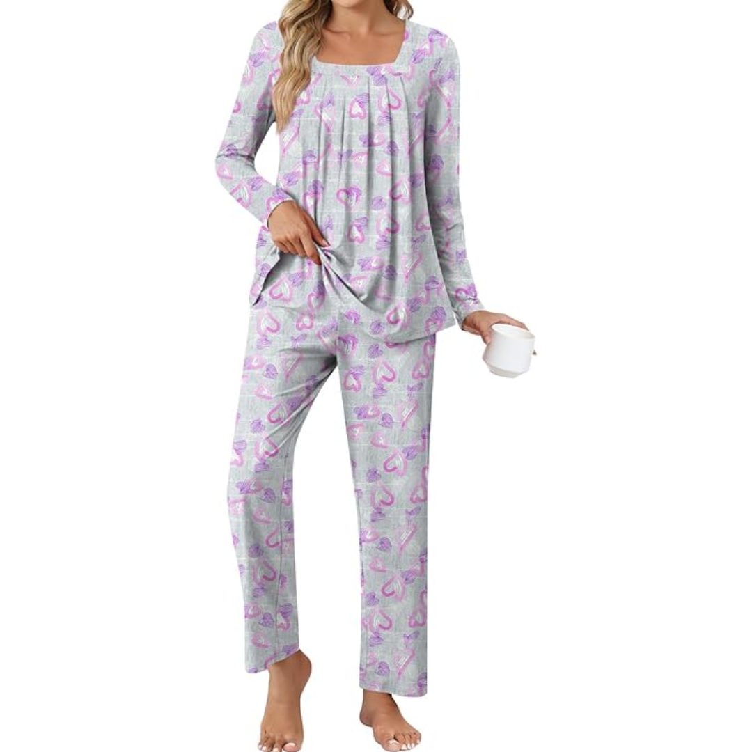 Comfy 2-Piece Lounge Pyjama with Pockets - Laetitia-M-Pink Heart-State of Style