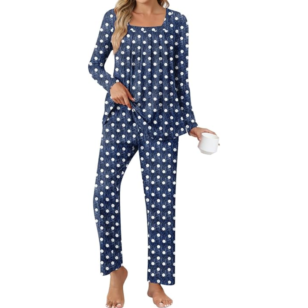 Comfy 2-Piece Lounge Pyjama with Pockets - Laetitia-M-Spotted Tibetan Blue-State of Style