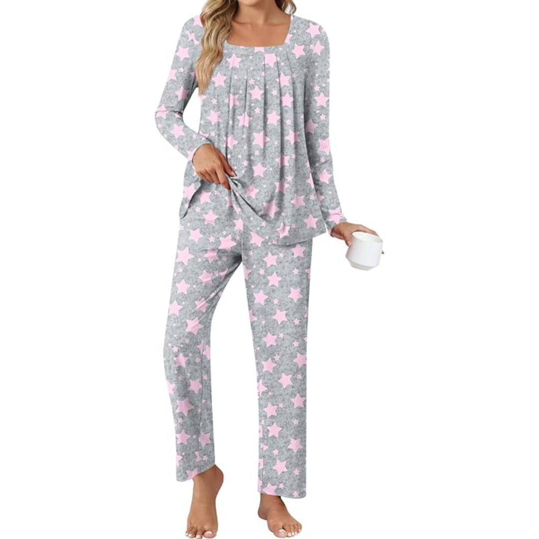 Comfy 2-Piece Lounge Pyjama with Pockets - Laetitia-M-Star Grey-State of Style
