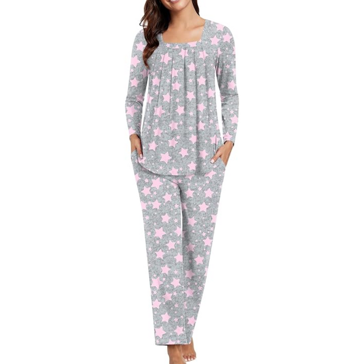 Comfy 2-Piece Lounge Pyjama with Pockets - Laetitia-M-Star Grey-State of Style