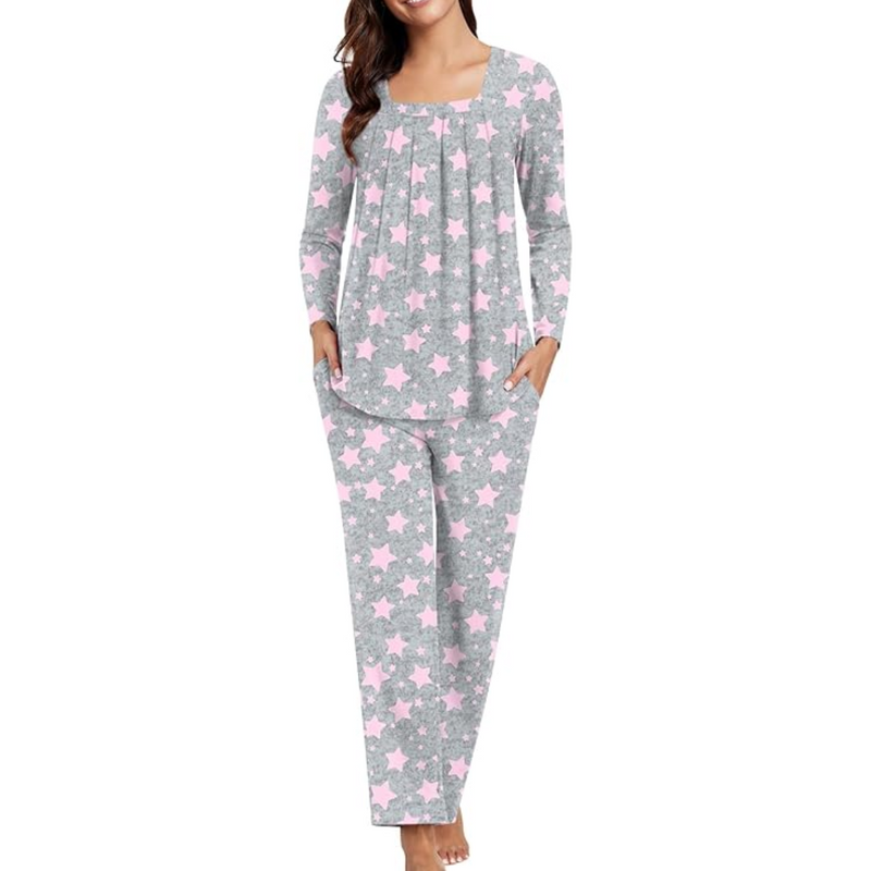Comfy 2-Piece Lounge Pyjama with Pockets - Laetitia-M-Star Grey-State of Style