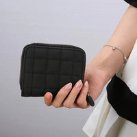 Compact Card Holder Clutch – Stylish & Practical PU Leather Purse-Black Squares-State of Style