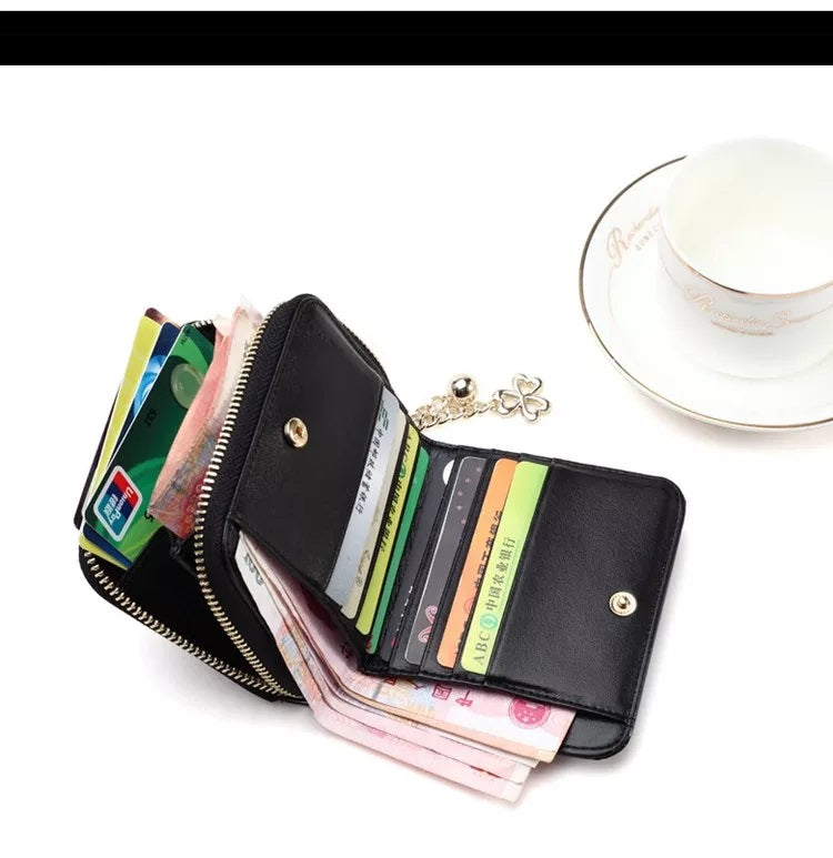 Compact Card Holder Clutch – Stylish & Practical PU Leather Purse-Pink Crosshatch-State of Style