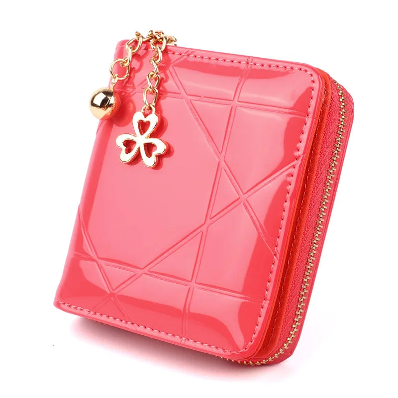 Compact Card Holder Clutch – Stylish & Practical PU Leather Purse-Red Crosshatch-State of Style
