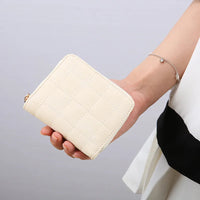 Compact Card Holder Clutch – Stylish & Practical PU Leather Purse-White Squares-State of Style