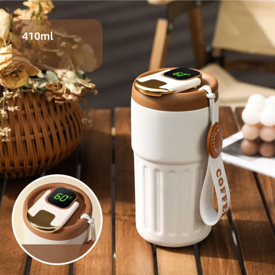 Compact Thermos Cup - ThermoSip-White & Brown-State of Style