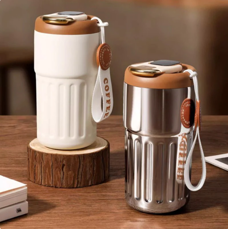 Compact Thermos Mug - ThermoSip-White Brown-State of Style