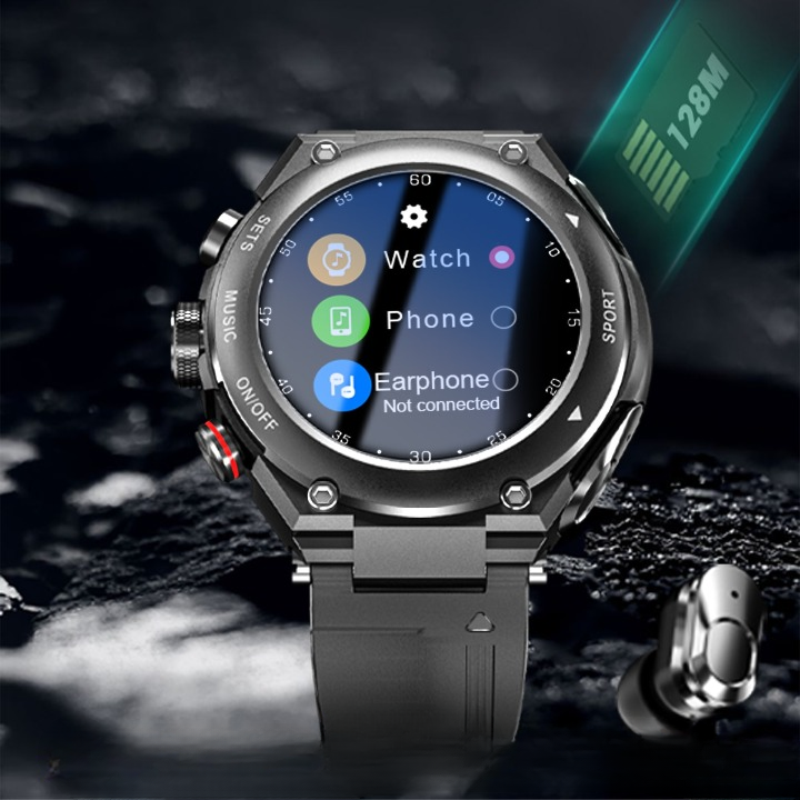 Complete Smartwatch with Built-in Wireless Earbuds - AlphaX-Black-State of Style