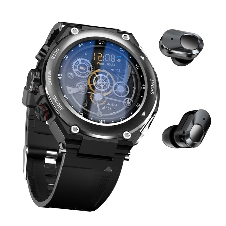 Complete Smartwatch with Built-in Wireless Earbuds - AlphaX-Black-State of Style