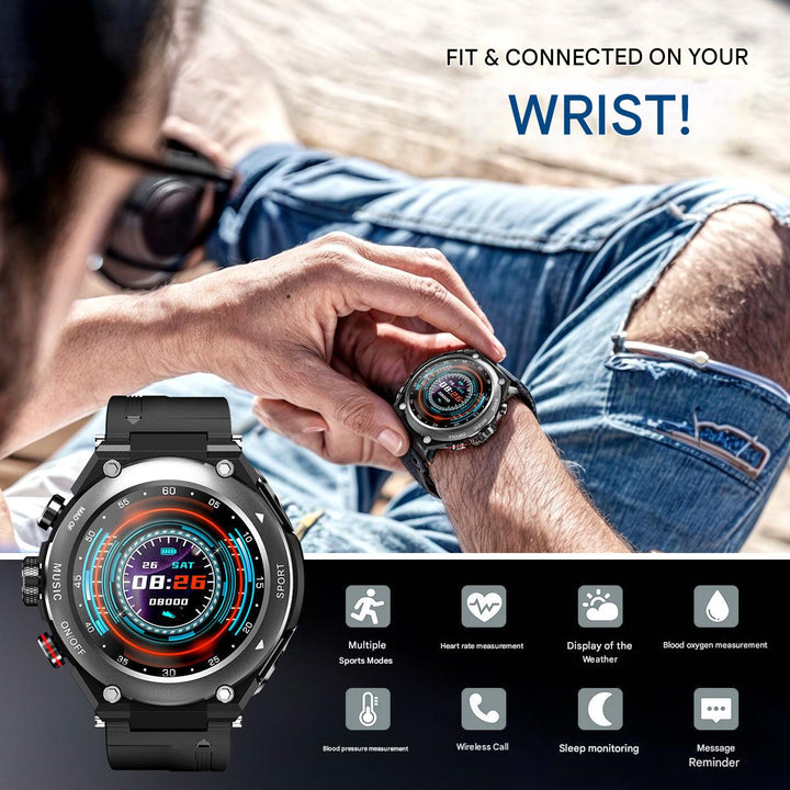 Complete Smartwatch with Integrated Wireless Earbuds - AlphaX-Black-State of Style