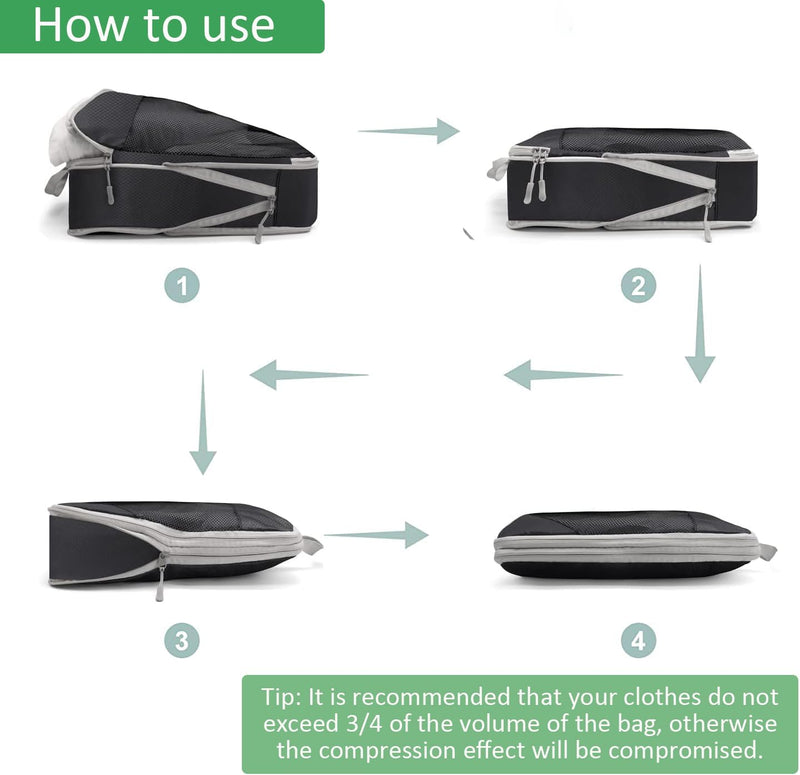 Expandable Compression Packing Cubes Set – 4pcs Travel Organisers