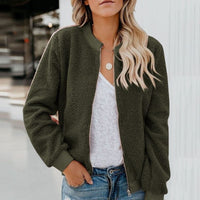 Cosy Fleece Jacket with Zip-Army Green-S-State of Style